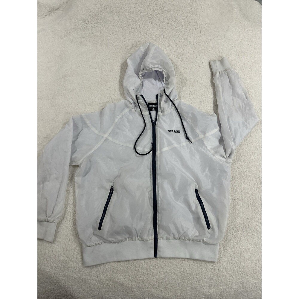 FULL SEND Men’s WindBreaker Size LARGE White/ Blue (Nelk Boys Sportswear Brand)